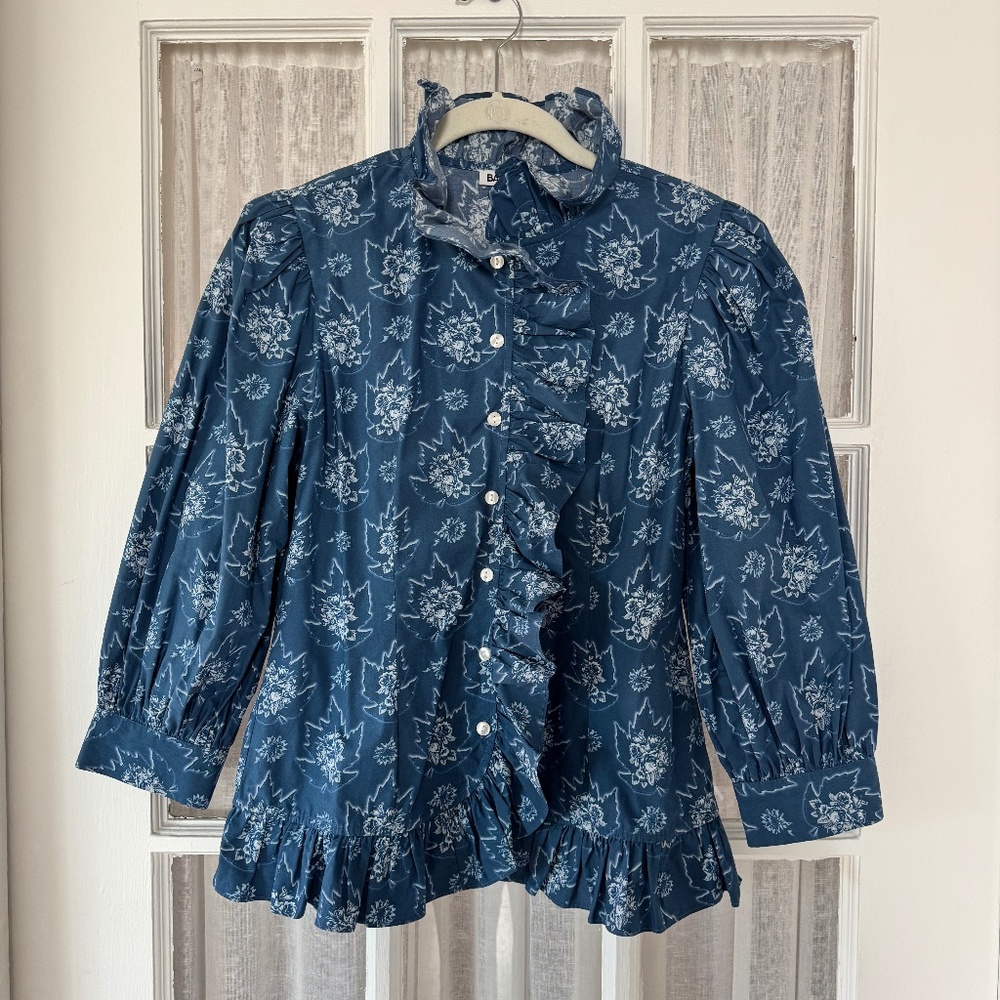 Batsheva Nora Blouse - Antique Blue Floral, Size 2